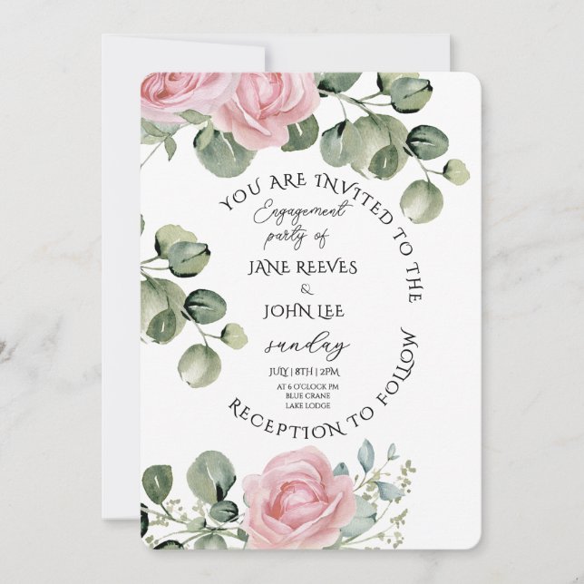 Convite Blush Watercolor Floral Engagement Party (Frente)
