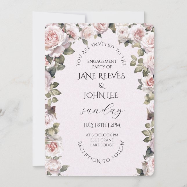 Convite Blush Watercolor Floral Engagement Party (Frente)