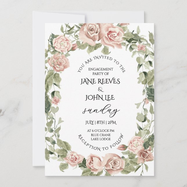 Convite Blush Watercolor Floral Engagement Party (Frente)