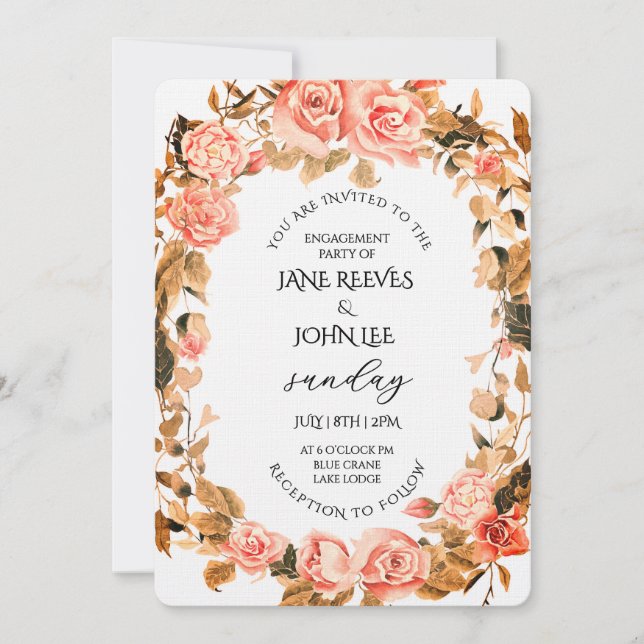 Convite Blush Watercolor Floral Engagement Party (Frente)