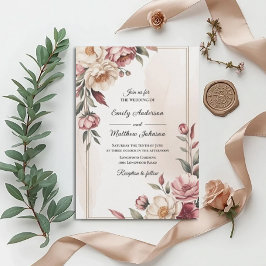 Convite Blush Watercolor Floral Frame Wedding Invitation