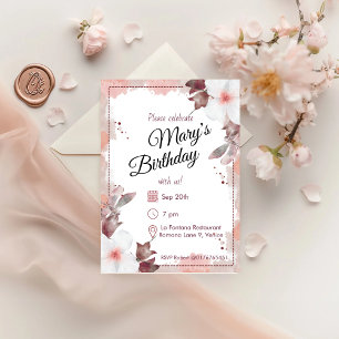 Convite Blush Watercolor Florals Aniversário