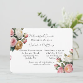 Convite Blush White Gold Floral Rehearsal Dinner