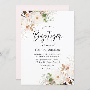 Convite Blush White Winter Forest Baptism