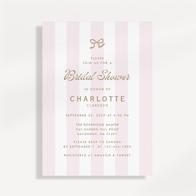 Convite Blush Wide Stripe Bridal Shower Invitation (Criador carregado)