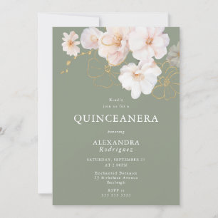 Convite Blush Wildflower Elegant Sage Quinceanera