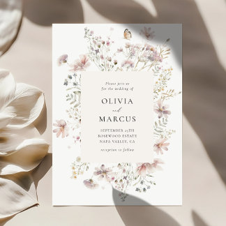 Convite Blush Wildflower Elegant Serif Wedding Invitation
