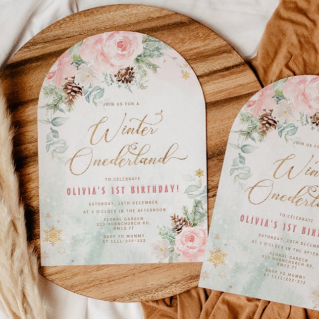 Convite Blush Winter Onederland 1st birthday (Criador carregado)