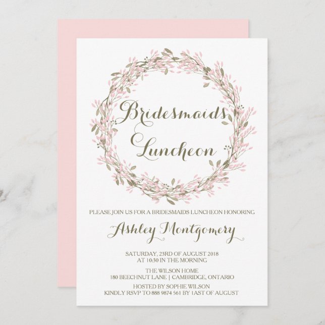 Convite Blush Winter Wreath Bridesmaids Luncheed Invite (Frente/Verso)