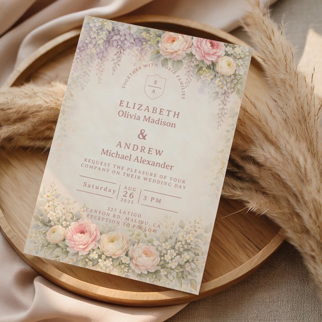 Convite Blush Wisteria Rose Garden Wedding (Criador carregado)