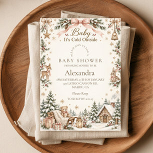 Convite Blush Woodland Baby Está Frio Lá Fora