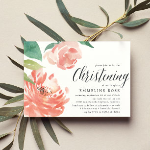 Convite Blushing Peony   Watercolor Floral Christening