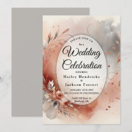Convite Blushing Petals and Silver Swirls Wedding