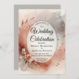 Convite Blushing Petals and Silver Swirls Wedding