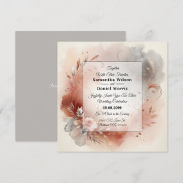 Convite Blushing Petals and Silver Swirls Wedding