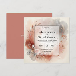 Convite Blushing Petals and Silver Swirls Wedding