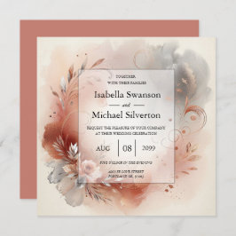 Convite Blushing Petals and Silver Swirls Wedding