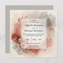 Convite Blushing Petals and Silver Swirls Wedding