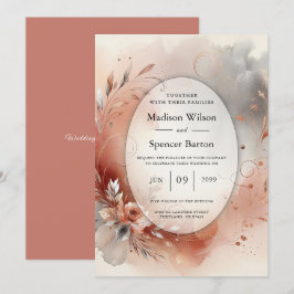 Convite Blushing Petals and Silver Swirls Wedding