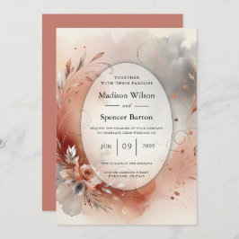 Convite Blushing Petals and Silver Swirls Wedding