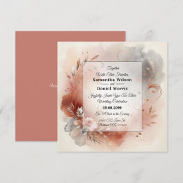 Convite Blushing Petals and Silver Swirls Wedding