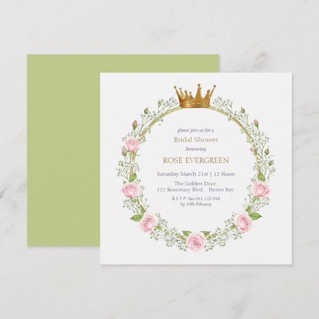 Convite Blushing Romance: Pink Roses and Baby’s Breathe (Frente/Verso)