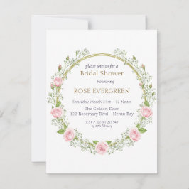 Convite Blushing Romance: Pink Roses and Baby’s Breathe