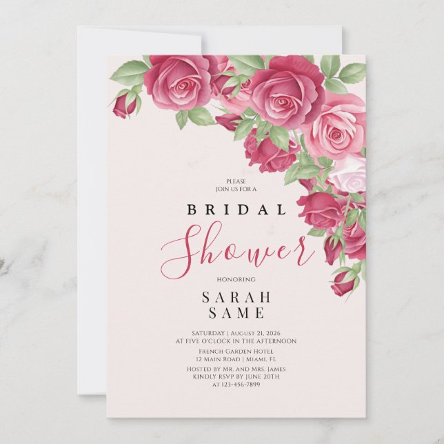 Convite Blushing Rose Elegance Bridal Shower Invitation (Frente)