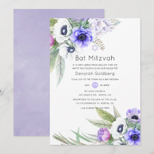 Convite B'nai Mitzvah Floral Violeta Pastel e Ameixa