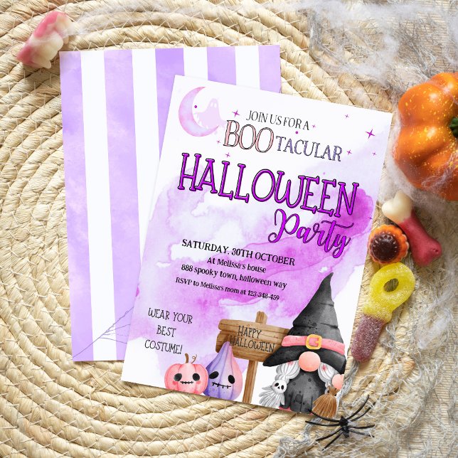 Convite BO roxo gnomo aquarela crianças de halloween (Criador carregado)