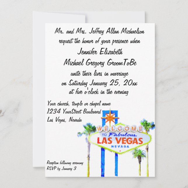 Convite Boa vinda a nosso Las Vegas fabuloso que Wedding (Frente)