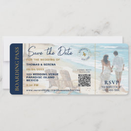 Convite Boarding Pass Beach Save The Date QR Code Wedding