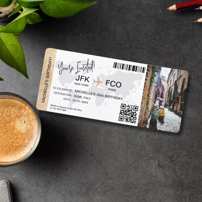 Convite Boarding Pass Birthday Trip Plane Ticket (plane ticket boarding pass birthday invitation)