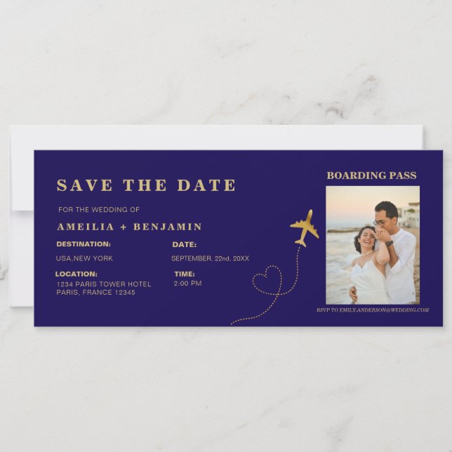 Convite Boarding Pass Save the Date | Destination Wedding  (Frente)