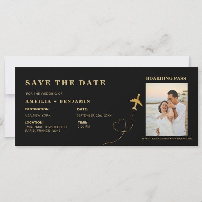Convite Boarding Pass Save the Date | Destination Wedding  (Frente)