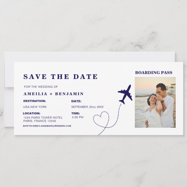 Convite Boarding Pass Save the Date | Destination Wedding  (Frente)