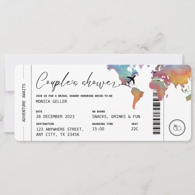 Convite Boarding Pass Travel Themed Couple's Shower (Frente)