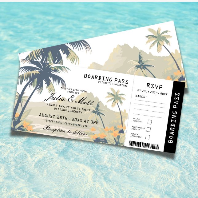 Convite Boarding Pass Tropical Beach Wedding Ticket RSVP  (Boarding Pass Tropical Beach Wedding Ticket RSVP Invitation)