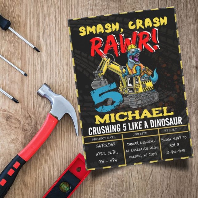 Convite Boas de Construção Festa de Ontem T Rex Dinossaur (Criador carregado)