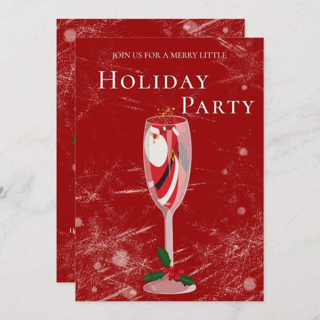 Convite Boas Festas de Natal Papai Noel champanhe Férias (Frente/Verso)