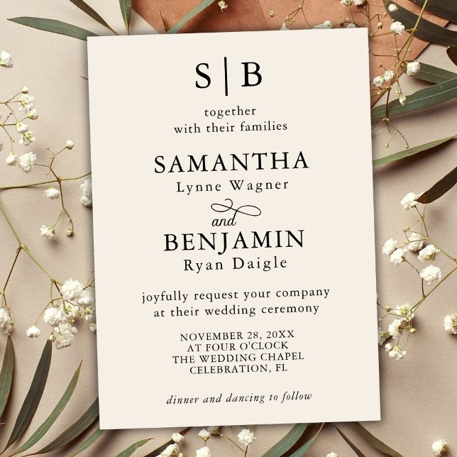 Convite Boas Iniciais Clássicas do Monograma (Criador carregado)