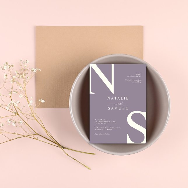 Convite Boas Iniciais de Negrito Elegante Mínimo Roxo Bran (Criador carregado)