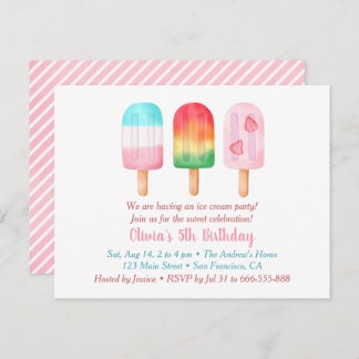 Convite Boas Meninas de Verão Aniversário, Festa de Sorvet