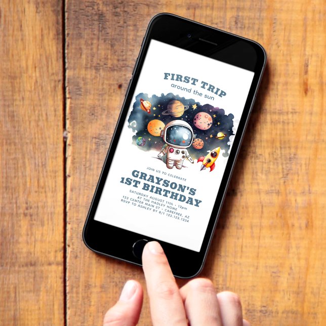 Convite Boas Primeira Viagem Astronauta Digital Aniversári (Criador carregado)