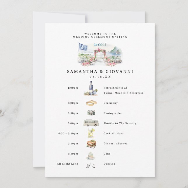 Convite Boas-vindas de Fim de Semana de Casamento na Gréci (Frente)