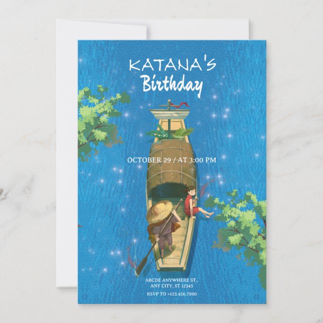 Convite Boat anime verão aventura água azul (Frente)