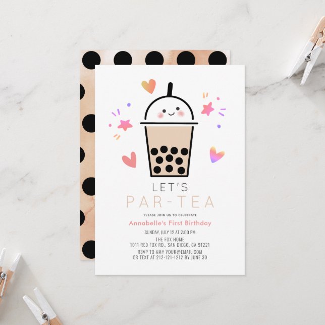 Convite Boba Bubble Tea Party Par-tea 1st Birthday (Frente/Verso In Situ)