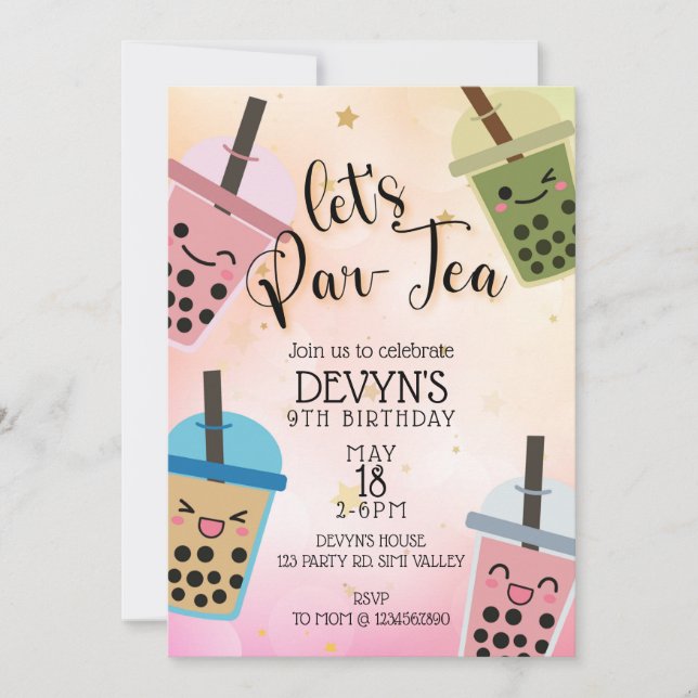 Convite Boba, Vamos Par-Tea, Boba Party, Boba Birthday (Frente)