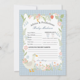 Convite Bobo Azul Ganso Floral Gingham Advice para Bebê