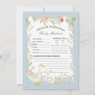 Convite Bobo Azul Ganso Floral Gingham Advice para Bebê